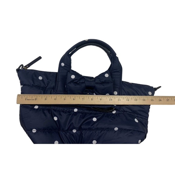 Kate Spade Quilted White Polka Dot Bag Bow Navy Top Handle - Picture 4 of 7